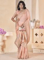 Linen Peach Festival Wear Coding Work Saree